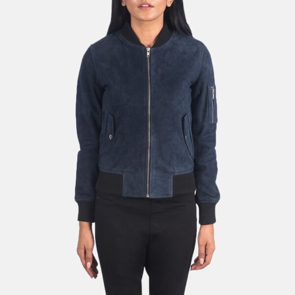 Ava Ma-1 Blue Leather Bomber Jacket