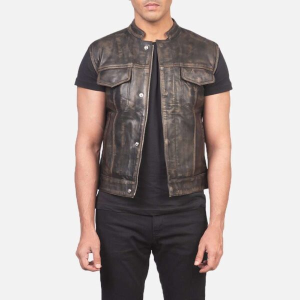 Atlas Moto Distressed Brown Leather Vest - Image 2