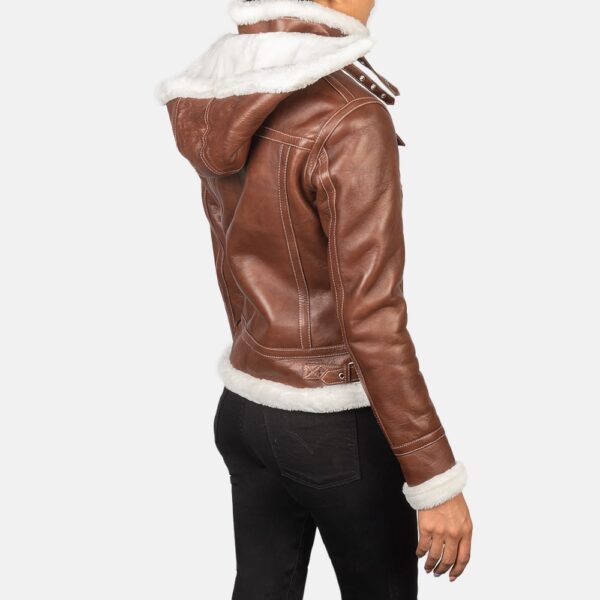 Fiona Brown Hooded Shearling Leather Jacket - Image 3