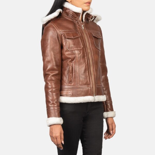 Fiona Brown Hooded Shearling Leather Jacket - Image 2