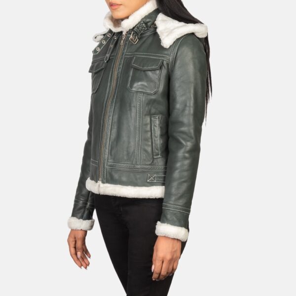 Fiona Green Hooded Shearling Leather Jacket - Image 2