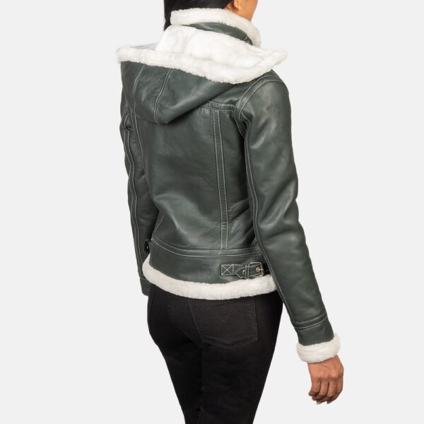Fiona Green Hooded Shearling Leather Jacket - Image 3