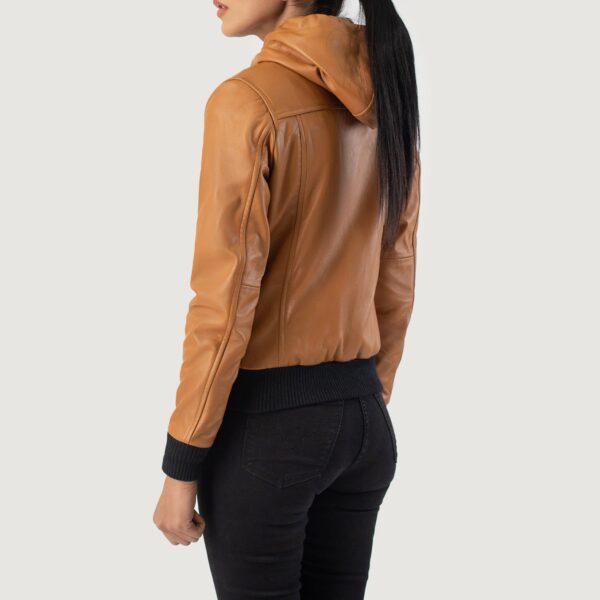 Rebella Brown Hooded Leather Bomber Jacket - Image 3