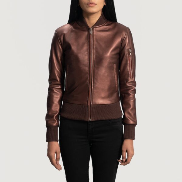Reida Maroon Leather Bomber Jack - Image 2