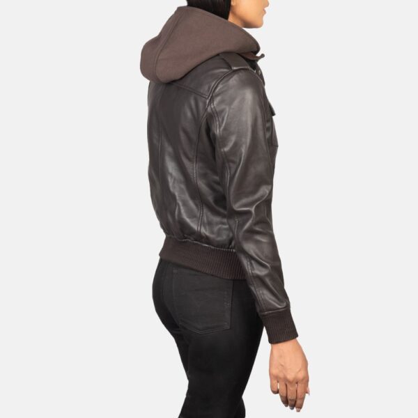 Roslyn Brown Hooded Leather Bomber Jacket - Image 3