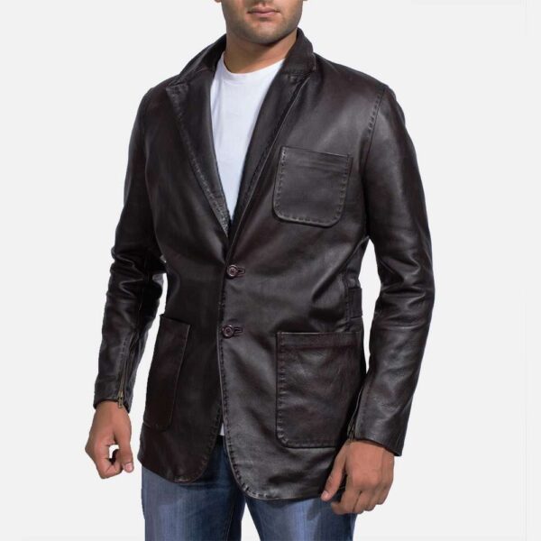 Wine Black Leather Blazer - Image 2