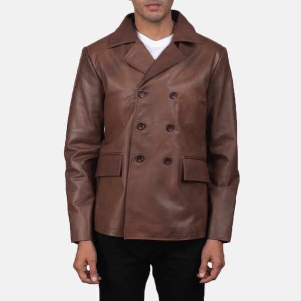 Mr. Bailey Brown Leather Naval Peacoat - Image 3
