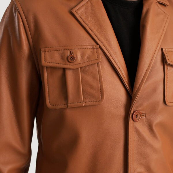 Ray Cutler Tan Brown Leather Blazer - Image 4