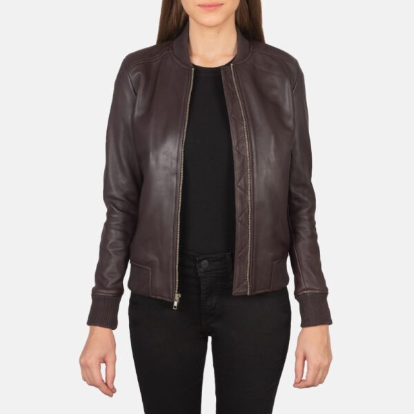 Bliss Maroon Leather Bomber Jacket - Image 5