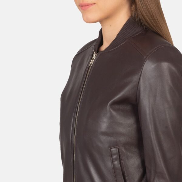Bliss Maroon Leather Bomber Jacket - Image 2