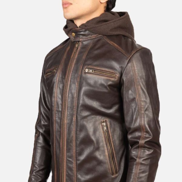 Hector Hooded Leather Biker Jacket - Image 5